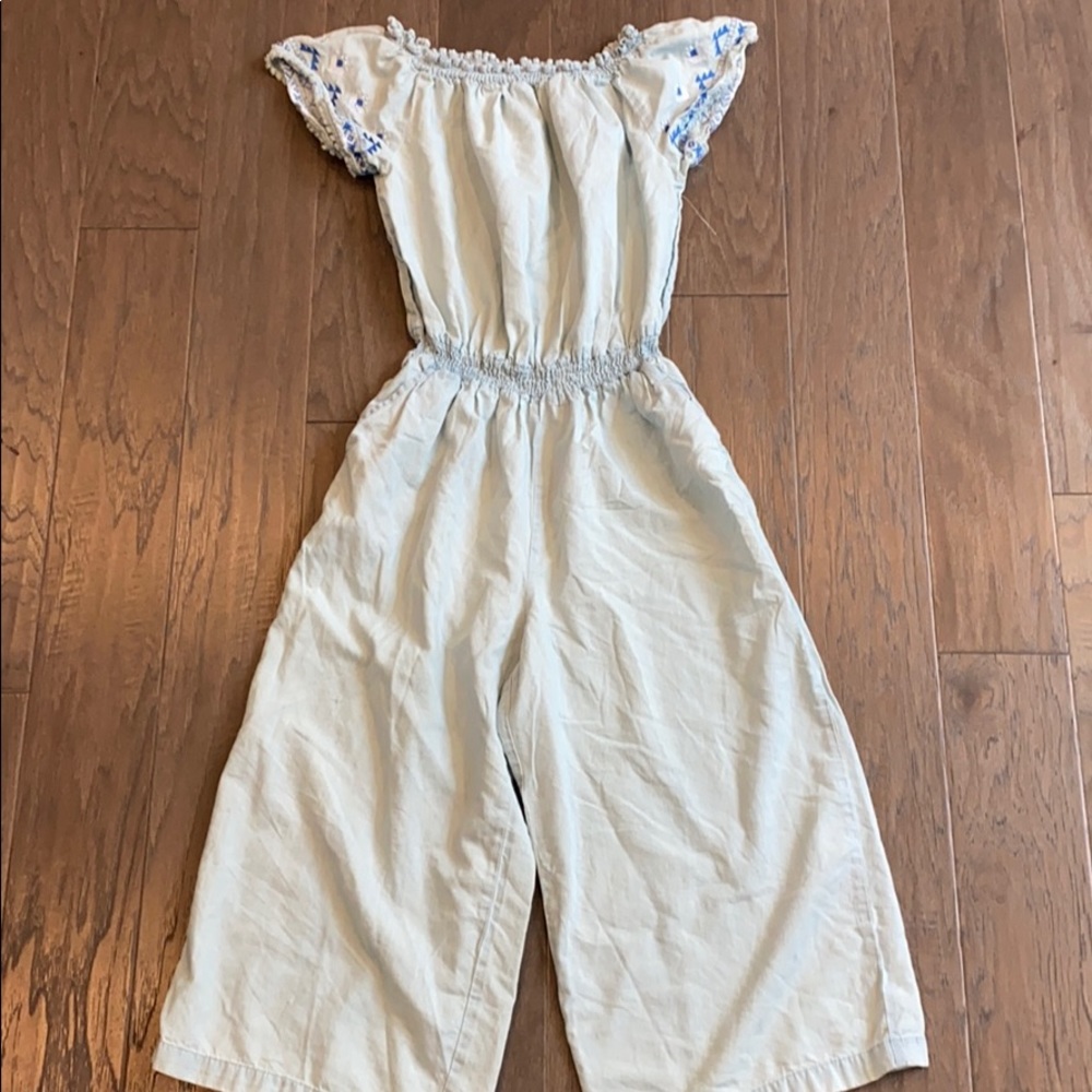 Chambray off the shoulder jumpsuit